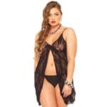 Rose lace babydoll&tanga talla grande