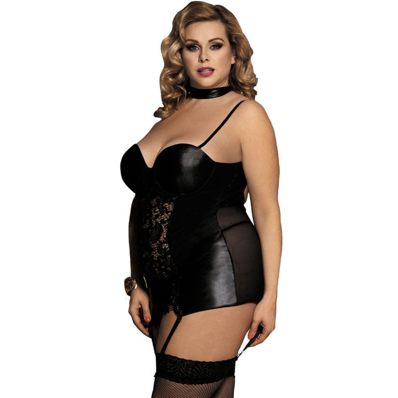 Queen plus corset estilo fetish bordado floral central - Imagen 2