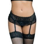 Liguero y tanga diseño floral negro