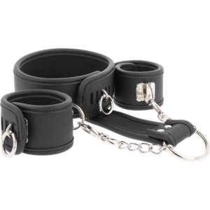 Fetish submissive collar y esposas cuero vegano con forro de nopreno