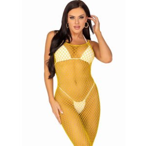 Vestido de rejilla largo amarillo