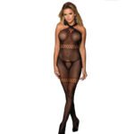 951948 Bodystocking de rejilla con tirantes de cuello cruzados negro talla única