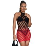 952242 bodystocking de rejilla elstico degradado rojo y negro talla única