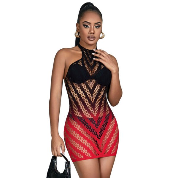 952242 Bodystocking de rejilla elstico degradado rojo y negro talla única