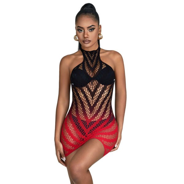 952242 Bodystocking de rejilla elstico degradado rojo y negro talla única - Imagen 5