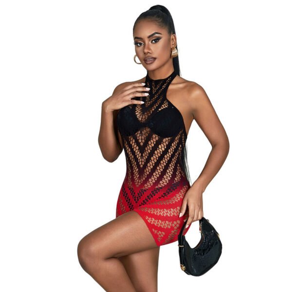 952242 Bodystocking de rejilla elstico degradado rojo y negro talla única - Imagen 4