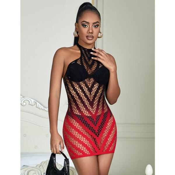 952242 Bodystocking de rejilla elstico degradado rojo y negro talla única - Imagen 7