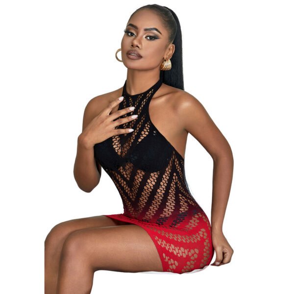 952242 Bodystocking de rejilla elstico degradado rojo y negro talla única - Imagen 6