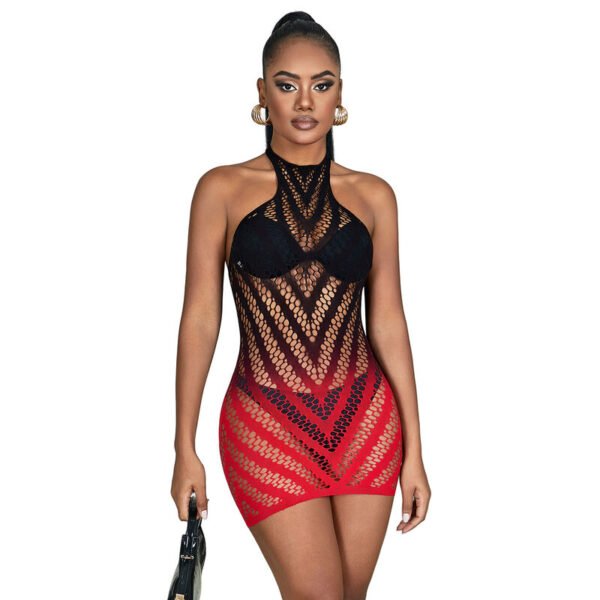 952242 Bodystocking de rejilla elstico degradado rojo y negro talla única - Imagen 3