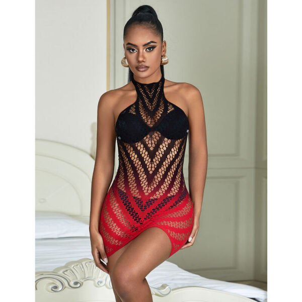 952242 Bodystocking de rejilla elstico degradado rojo y negro talla única - Imagen 10