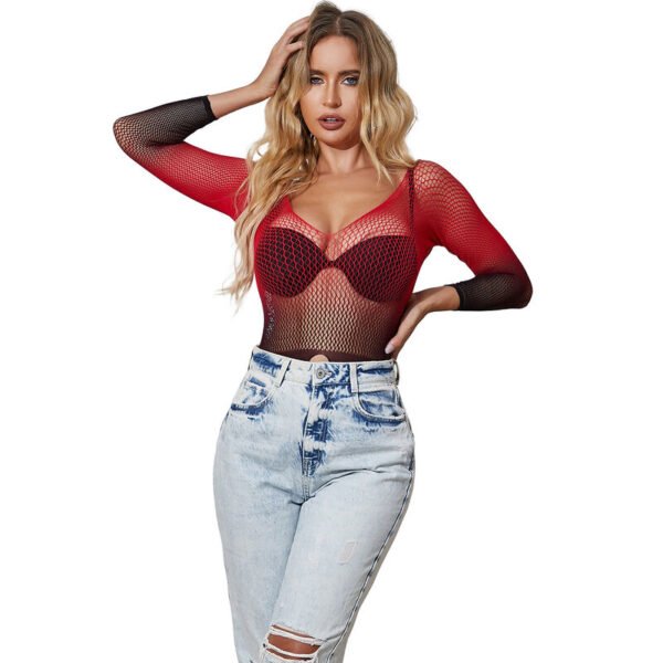 952259 bodystocking de rejilla elstico manga larga degradado rojo y negro talla única - Imagen 6