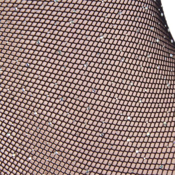 952297 Bodystocking de rejilla brillante con hombros descubiertos manga larga negro talla única - Imagen 4