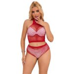 952402 bodystocking conjunto de rejilla con brillantes rojo talla única