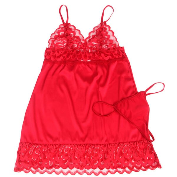 Babydoll satinado con encaje rojo - Imagen 6
