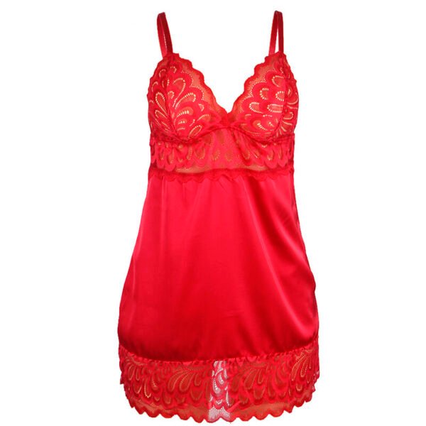Babydoll satinado con encaje rojo - Imagen 4