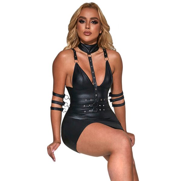 Mod - 954406 vestido bondage de cuero negro - Imagen 3