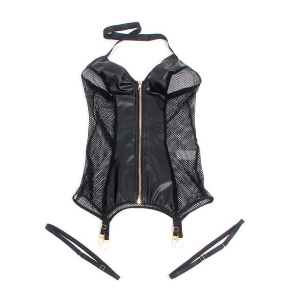 Mod - 954444 vestido sexy de rejilla cuero negro - Imagen 6