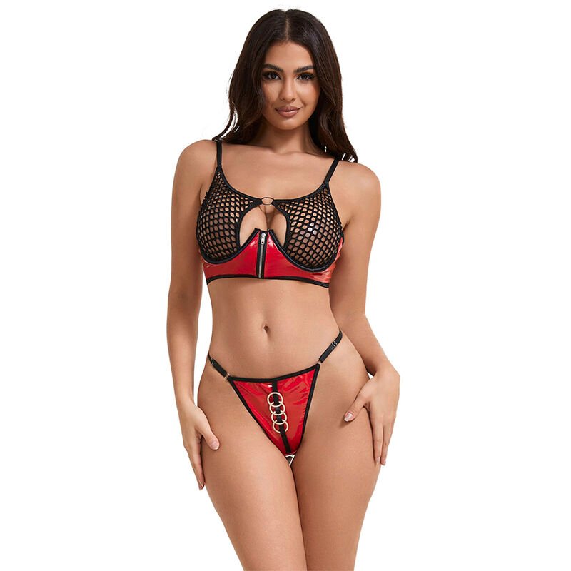 955533 Conjunto sujetador con cremallera de malla de charol