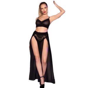 Cr 4672 Top negro falda y tanga con cadenas