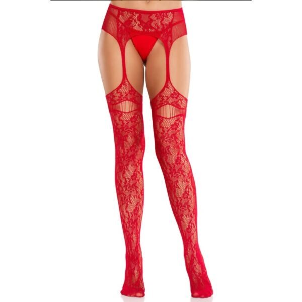 Medias de encaje con ligas rojo