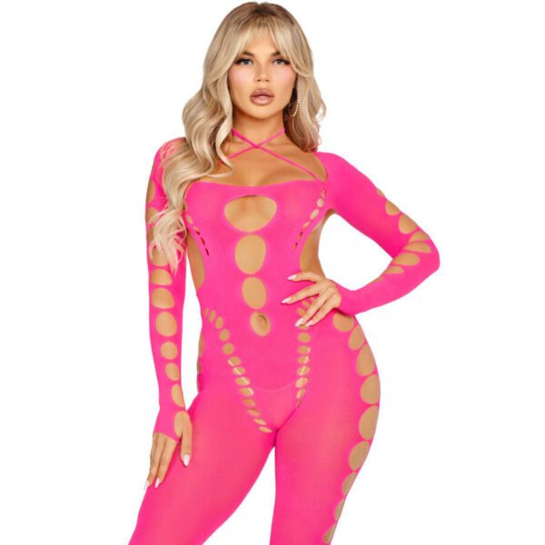 leg avenue - Bodystocking rosa con espalda abierta talla única - Imagen 4