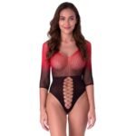 Bodystocking de malla rojo y negro Pasión Intensa