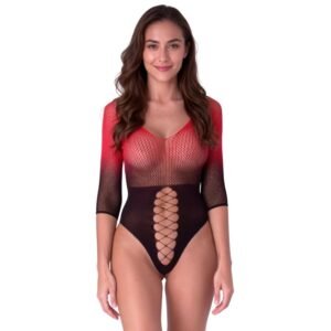 Bodystocking de malla rojo y negro Pasión Intensa